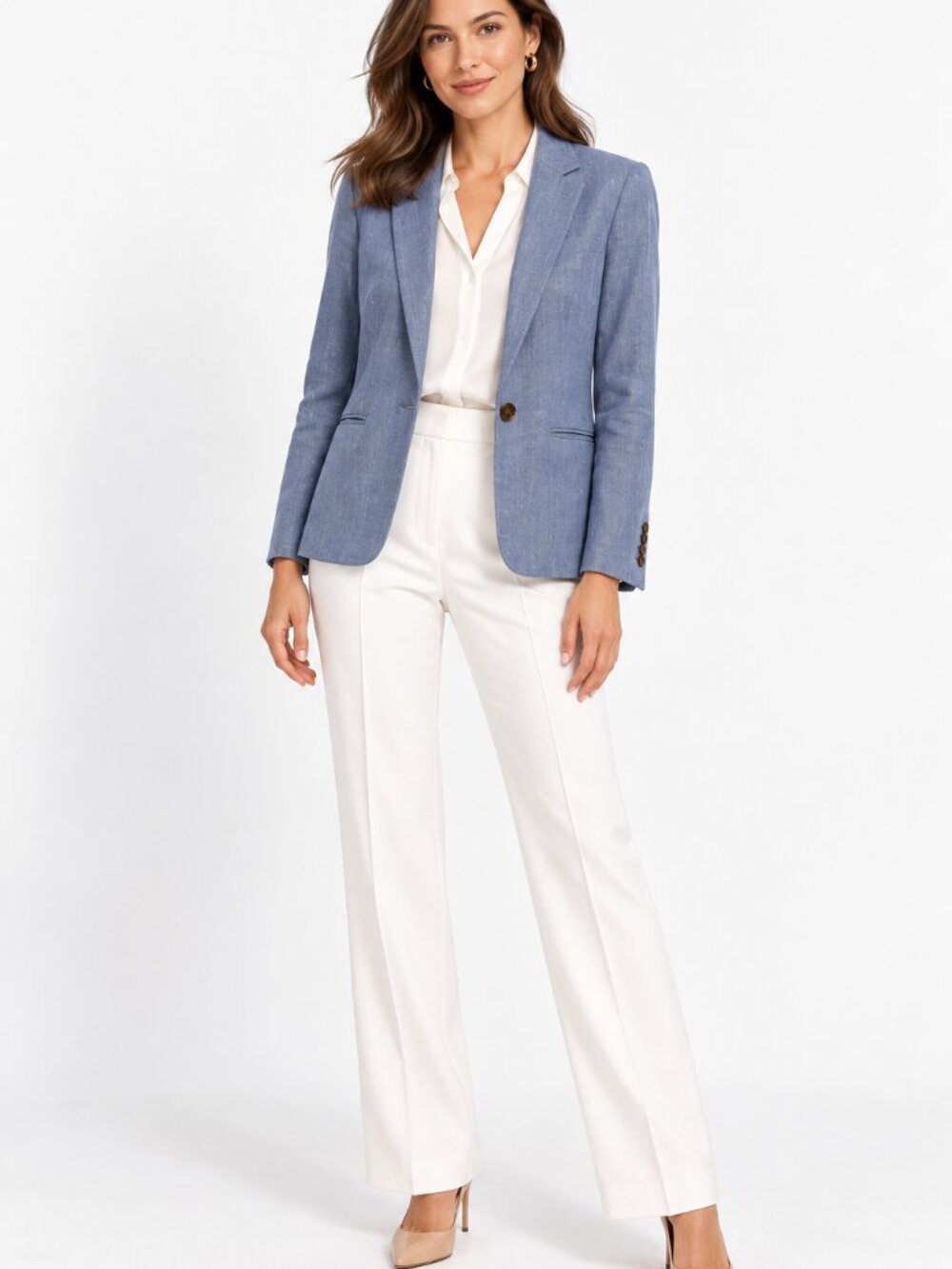 Ann Taylor Blue Linen-Blend Blazer – Size 8